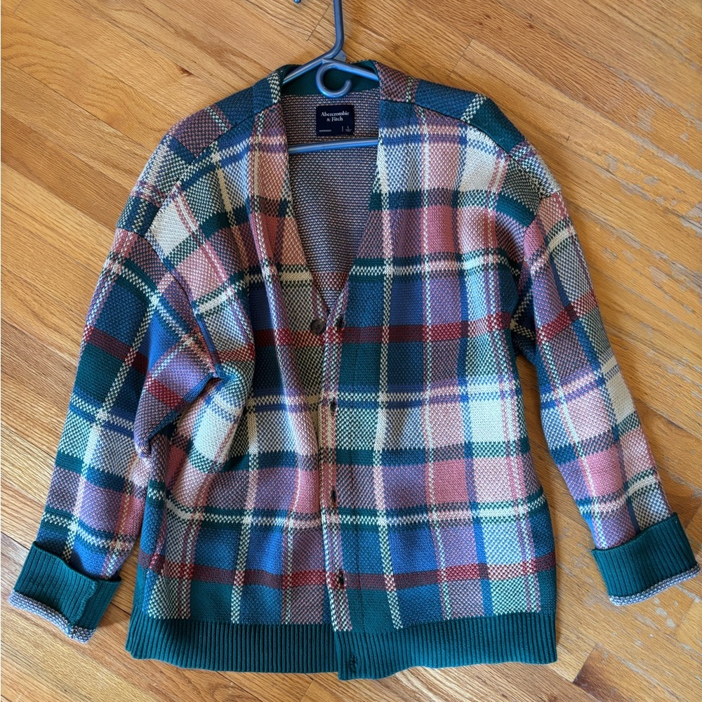 Abercrombie & Fitch Plaid Cardigan - Green, Pink, Cream
